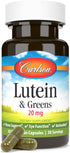 Carlson - Lutein & Greens, 20 mg, Vision Support & Eye Function, Antioxidant, 30 Vegetarian Capsules...