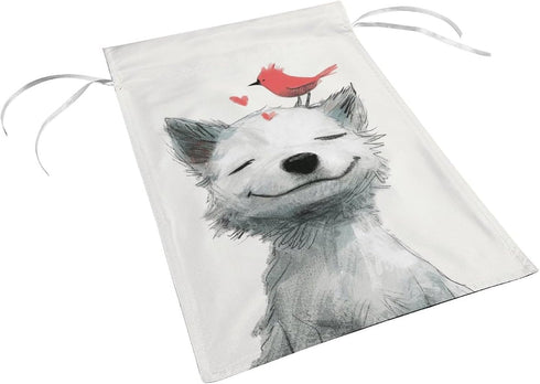 Small Joyful Dog with A Bird on Its Head Garden Flag Cute Animal House Yard Flag Seasonal Holiday Outside Holiday Decoration Home Decor Double Sid...