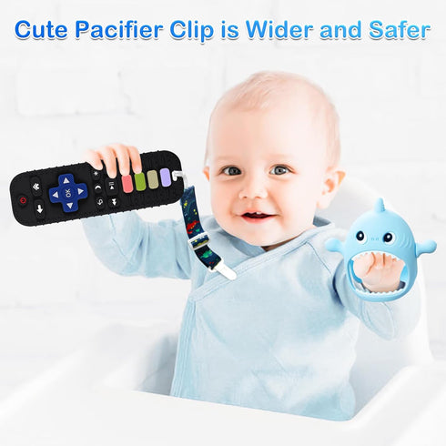 Kpblis 2 Pcs Baby Teething Toy for Babies 0-6 Month, Never Drop Shark Teether Toys for Babies 6 to 12 Months, Baby Remote Control Teether Toys, In...