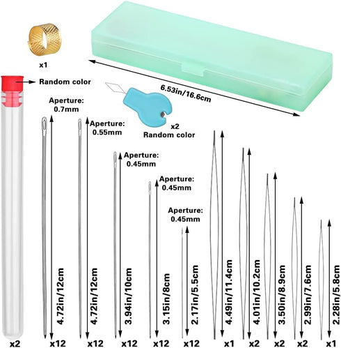 74 Pcs Beading Needles Set Include 60 Pcs Long Straight Beading Thread Needles + 8 Pcs Big Eye Beading Needles, Embroidery Needles with Needle Bot...