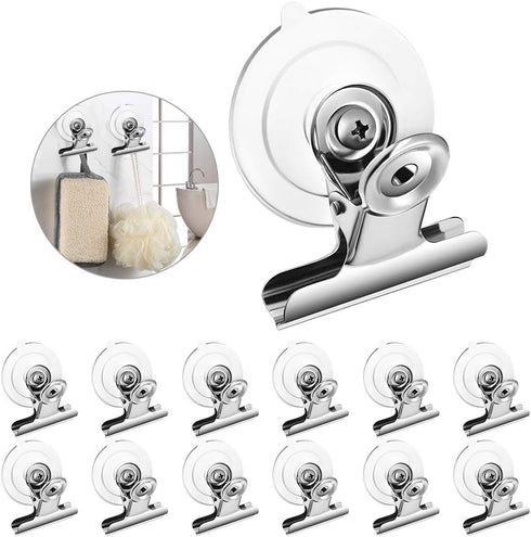 Aufind 12 Packs Suction Cup Clip Plastic Round Suction Cup Clamp Holder Strong Window Glass Suction Cup Clip for Hanging Kitchen Bathroom Office A...