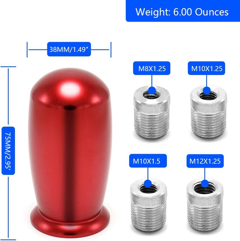 (Red) Racing Automatic Manual Gear Shifter Shift Knobs for Fit Compatible with Mazda Miata Nissan 350z Subaru Sti with Metal Adapters M8x1.25,M10x...