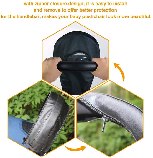 CHILDHOOD Baby Stroller Armrest Handle Sleeve Cover Universal Handle Cover Artificial Leather Black...
