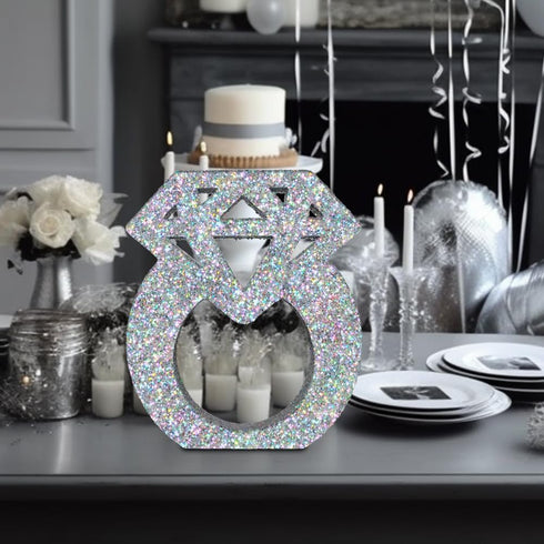 Engagement Decorations Silver Glitter Diamond Ring Sign Centerpieces for Table Decoration,Bridal Shower Decorations Wedding Anniversary Supplies...