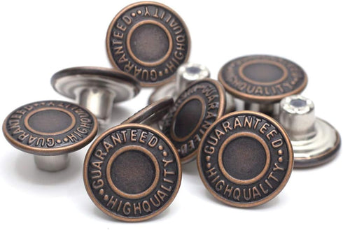 17mm Brass Jeans Buttons, No Sew Metal Buttons Tack Buttons Replacement Kit (Red Copper)...