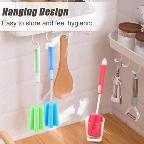 3 Pack Sponge Cleaning Brush Soft Foam Sponges Bottle Scrubber Dishwashing Brushes with Adjustable Long Plastic Handle for Home Kitchen Baby Bottl...
