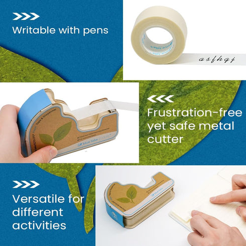 Blue Lake ECOLIFE Plastic Free Masking Tape Dispenser with 4 Rolls 3/4 in x 550 in Paper Tape, Tape Dispenser Desk for Masking, Labeling, Office H...