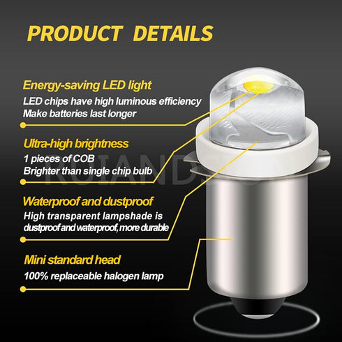 Ruiandsion 2pcs P13.5S LED Bulb 3-18V COB 0.5W 3V 4.5V 6V 9V 18V Upgrade for Flashlight Torch Work Lights,White...
