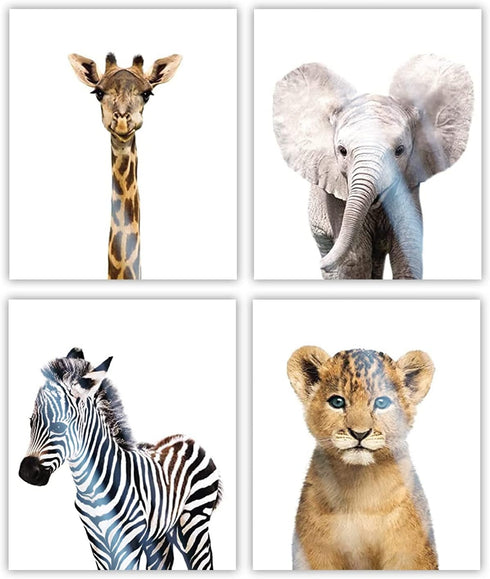 Safari Baby Animals Nursery Decor Art - Set of 4 UNFRAMED Wall Prints 8x10...