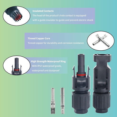 12 Pairs/24PCS Solar Connectors, IP67 Waterproof 1000V 30A Male & Female Solar Panel Cable Connectors (12AWG-10AWG)...