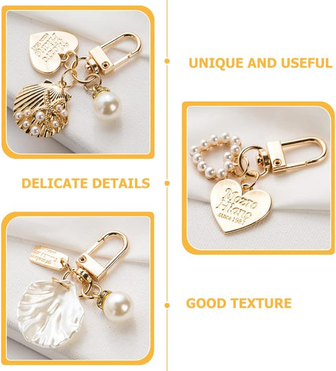 jojofuny Key Chain for Women Ladies 4 Pcs Pearl Shell Shape Key Ring Lovely Keychains for Girls Dree up Accessories...