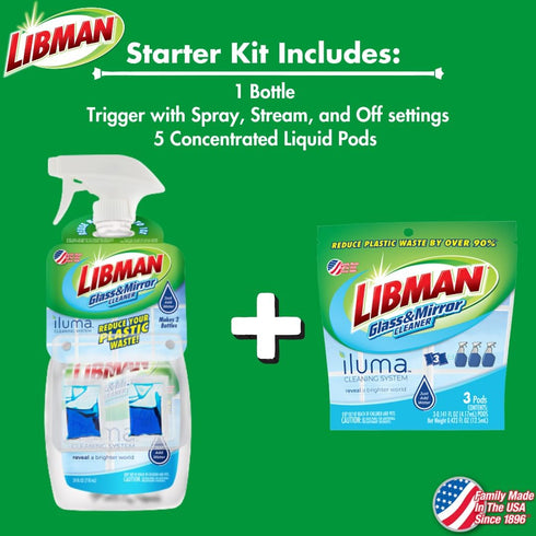 Libman Iluma Glass & Mirror Cleaner | Household Cleaning Products | Cleaning Supplies | Refillable Bottle | Glass Cleaner Spray | 24 fl oz Window ...