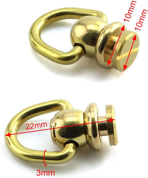 HJ Garden 4pcs Brass Ball Studs Rivets Nails Rotatable D Ring Buckle Handle Connector with Mini Screwdriver,DIY Leather Crafts Accessories 10x22mm...