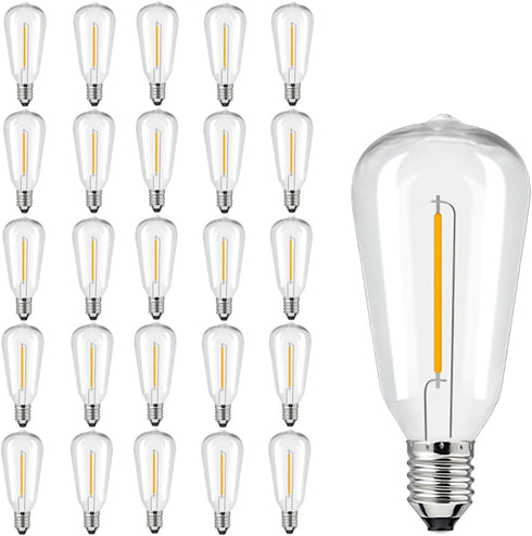 25 Pack Dimmable Edison Light Bulb Warm White 0.6 watt G40/E12 Screw Base,ST38 LED Shatterpro Bulbs for Indoor/Outdoor Courtyard String Lights...