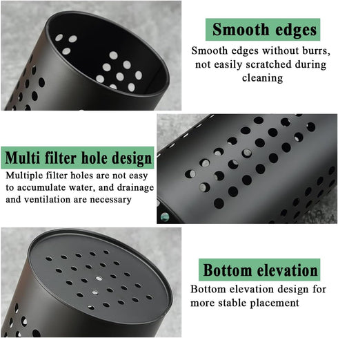Berglander Kitchen Utensils Holder for Kitchen Counter 2 Pieces, Black Stainless Steel Cutlery Holder, Kitchen Essentials Farmhouse Style Home Kit...