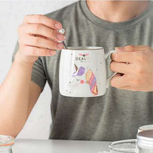 BigNoseDeer Unicorn Mug Cute Ceramic Coffee Mug with Lovely Unicorn Spoon, Morning Cup Novelty Coffee Tea Milk Christmas Mug Gift for Girls Magic ...