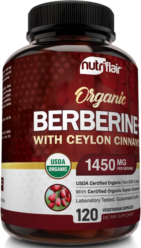 NutriFlair Organic Berberine with Ceylon Cinnamon 1450mg, 120 Capsules...