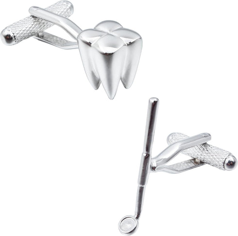 Sliver Tone Dentist Tooth Cufflinks For Men With Gift Box...