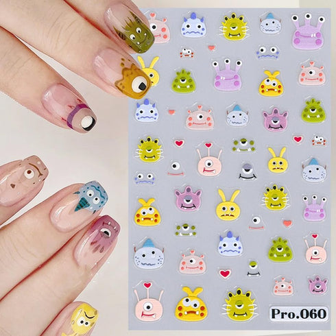 6 Sheets Nail Art Sticker Decals 5D Embossed Nail Art Supplies Self-Adhesive Nail Art Decoration Cartoon Monsters Black Cats Panda Design Manicure...