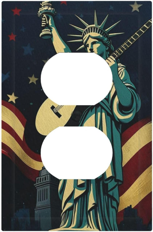 Statue of Liberty Holding Guitar Light Switch Cover 1 Gang Outlet Plate Single Duplex Wall Plate Covers Decorative Switchplate Covers Electrical F...