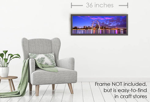 PHOTOSBYJON St. Louis Skyline Photo Print UNFRAMED Dusk Sunset Color City Downtown 11.75 inches x 36 inches Gateway Arch Photographic Panorama Pos...