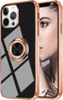 Omorro Compatible with Rose Gold iPhone 13 Pro Max Case for Women Girls Kickstand Ring Holder 360 Rotation Ring Glitter Plating Edge Work with Mag...