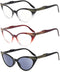 Eyekepper Spring Hinge Striped Reading Glasses (3 Pairs) Men Includes Sunshine Readers (+2.50, Black Transparent/Red Transparent/Grey Lens)...