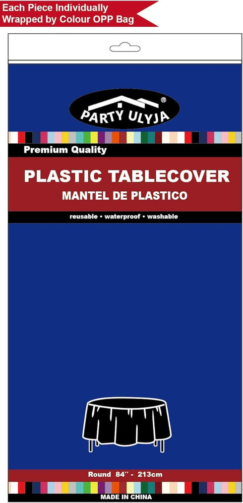 Royal Blue Plastic Tablecloths 2 Pack Disposable Table Covers 84 Inches Circle Shower Party Tablecovers PEVA Vinyl Dark Table Cloths for Parties B...