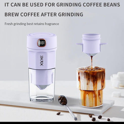 Portable Coffee Grinder and Blender Smoothies with 12Oz BPA Free Personal Travel Cup, Durable Stainless Steel Mix Blender with Metal Coffee Filter...