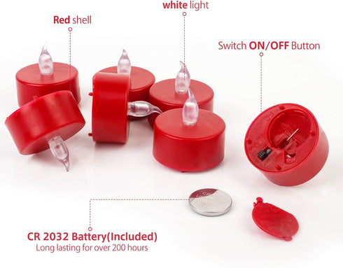 Tea Light, 24Pack Flameless LED Tea Lights Candles Flickering red 200+ Hours Battery-Powered Tealight Candle. Ideal for Party, Wedding, Birthday, ...