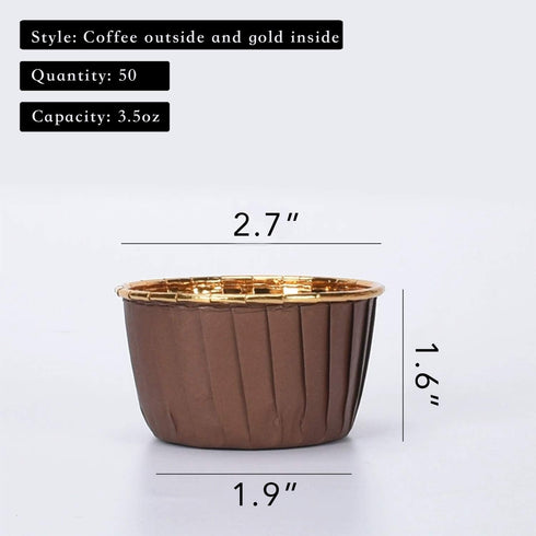 Party Hippo Disposable Foil Muffin Liners, Gold Aluminum Cupcake Ramekin Holders, Little Baking Cups (Coffee), 3.5 Oz 50 pcs...