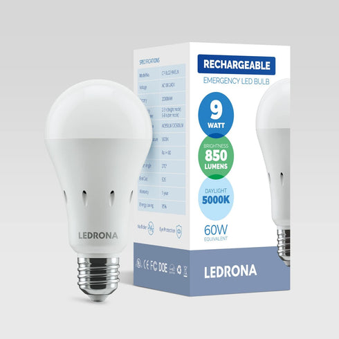 Rechargeable Light Bulbs - Pack of 1 - Battery Operated Long Lasting Emergency Light Bulb with Power Cap - 5000K Color Temperature - 850LM (E26 /1...