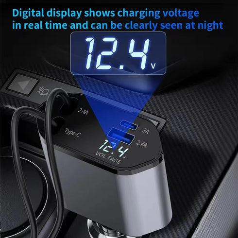 Retractable Car Charger, 4 in 1 Fast Car Phone Charger 100W with Cord 2.6ft, Retractable Cable and 2 USB Ports Car Charger Adapter for iPhone 15 1...