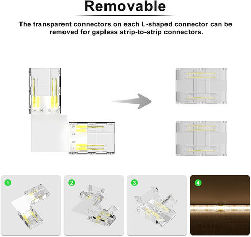 PAUTIX 10mm Connectors 12pcs L-Shaped/Corner Connectors,Solderless Terminal Extension Connection for 3-Pin CCT COB LED Strip Lights,NOT for 12mm/8...