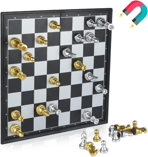 Silver and Golden Travel Chess Set 9.8'' with Game Board - Educational Games for Adults and Kids (9.8''_Silver and Golden)...