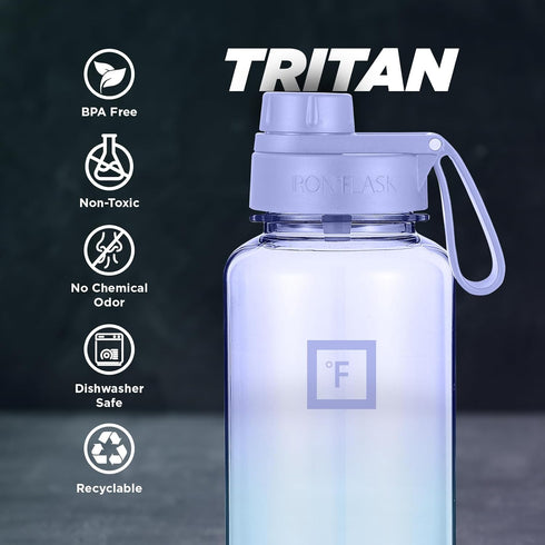 IRON °FLASK Clear Tritan Trekker Water Bottle with Chug Lid - Leak Proof & Lightweight for Gym, Hiking, Sports - Dishwasher Safe, BPA Free Plastic...