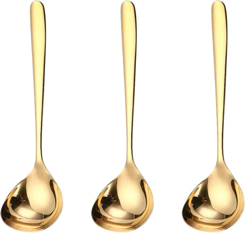 GuDoQi Soup Ladle, 3 Pack Durable 304 Stainless Steel with Polished Titanium Plated Big Volume Soup Spoon, Kitchen Gadget Utensil,8 Inch, Gold...