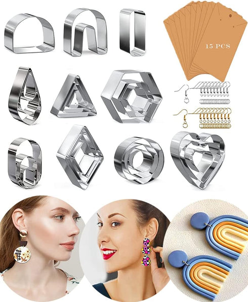 24 pcs Polymer Clay Cutters kit Clay Molds polymer clay cutters for jewelry making 10 Shapes of Clay Cutters with Earring Cards, Earring Hooks, Ju...