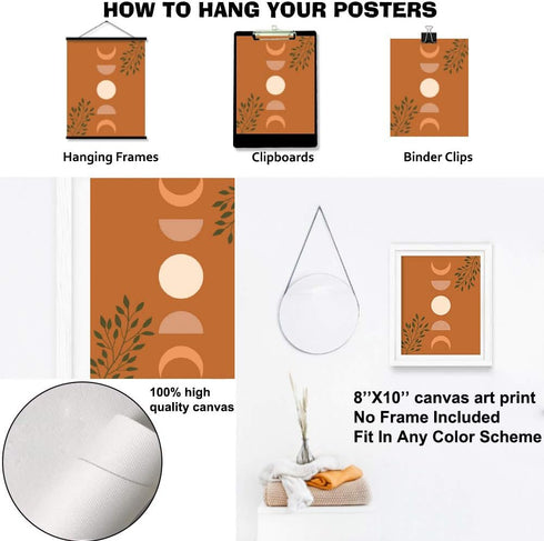 HLNIUC Warm Color Boho Art Print Mid Century Modern Canvas Poster Set of 6(8”X10”, Unframed) Minimalist Abstract Geometric Sun Wall Art for Living...
