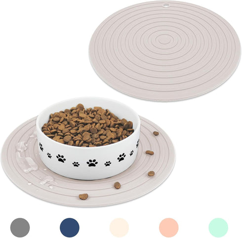 Ptlom 2 Pack Dog Food Mat Anti-Slip Dog Bowl Mats for Food and Water, Waterproof Dog Feeding Mat Prevent Messy Spills to Floor, Silicone Pet Place...