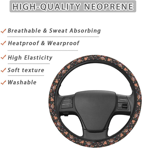 Mushroom Snail Butterfly Steering Wheel Covers Anti-Slip Elasticity Car Accessories Steering Wheel Protector Universal 15 Inch for Cars SUV Vehicl...