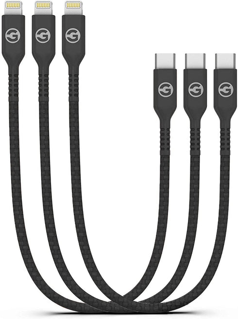 GALVANOX Short Lightning Charging Cable (3 Pack) Apple MFi Certified USB C to Lightning 1ft Braided Charger Cords Compatible with iPhone XR/11/12/...