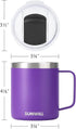 SUNWILL Insulated Coffee Mug with Lid, Travel Tumbler with Handle, 14 oz Stainless Steel Cup for Camping, Office, Home, Powder Coated Purple...