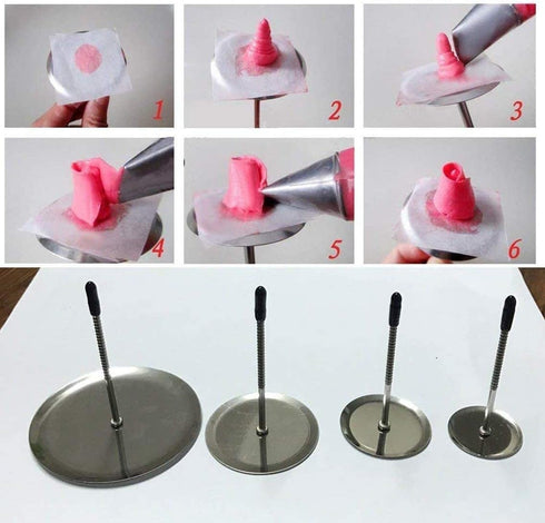 Stainless-Steel Cake Decor Baking Tools for Icing Flowers - 2 Flower Lifters and 4 Flower Nails...