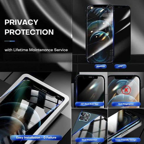 TOCOL 4 Pack Compatible with iPhone 12 Pro Max 6.7 Inch, 2 Pack Privacy Screen Protector and 2 Pack Camera Lens Protector, No Bubbles 9H Hardness ...
