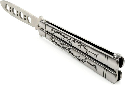Practice Butterfly Knife, Stainless Steel Balisong Trainer Unsharpened Blade with Spring Latch, Smooth Action Butterfly Knife Trainer...