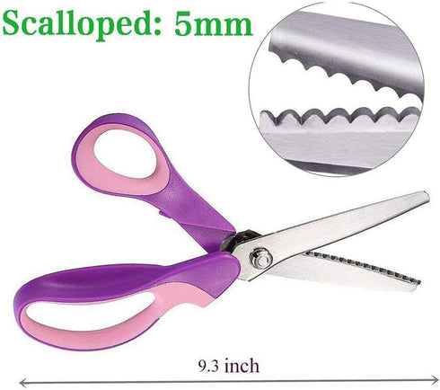 Pinking Shears for Fabric, Stainless Steel Handled Professional Dressmaking Sewing Scissors Zig Zag Fabric Craft Scissors 9.3 inch Scalloped (Purp...