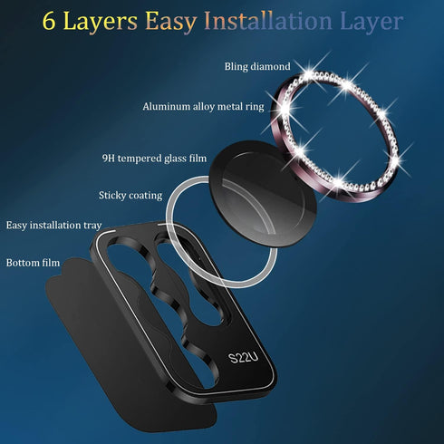 Diamond Series Galaxy S22 Ultra Camera Lens Protector Aluminium Alloy Ring 9H Tempered Glass Anti Scratch Decorative Camera Cover for Samsung Gala...