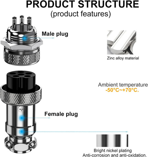 GX16 6 Pins Panel Metal Mount Circular Metal Aviation Connector Adapter Male Female Plug Socket (5 Pcs)...