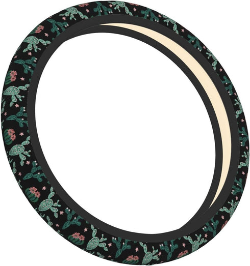 Trendy Cactus Flower Steering Wheel Cover for Women Men Girls Car Accessories Decor Anti-Slip Neoprene Auto Steering Wheel Covers Protector Univer...